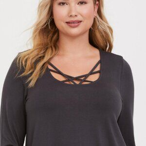 Super Soft Strappy Scoop Neck Long Sleeve Tunic Tee